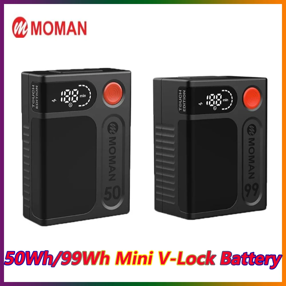 MOMAN Power Touch 50Wh/99Wh V Mount Battery with Touch Button&LED Display 65W PD USB-C/A/D-Tap 14.4V/DC/BP Port