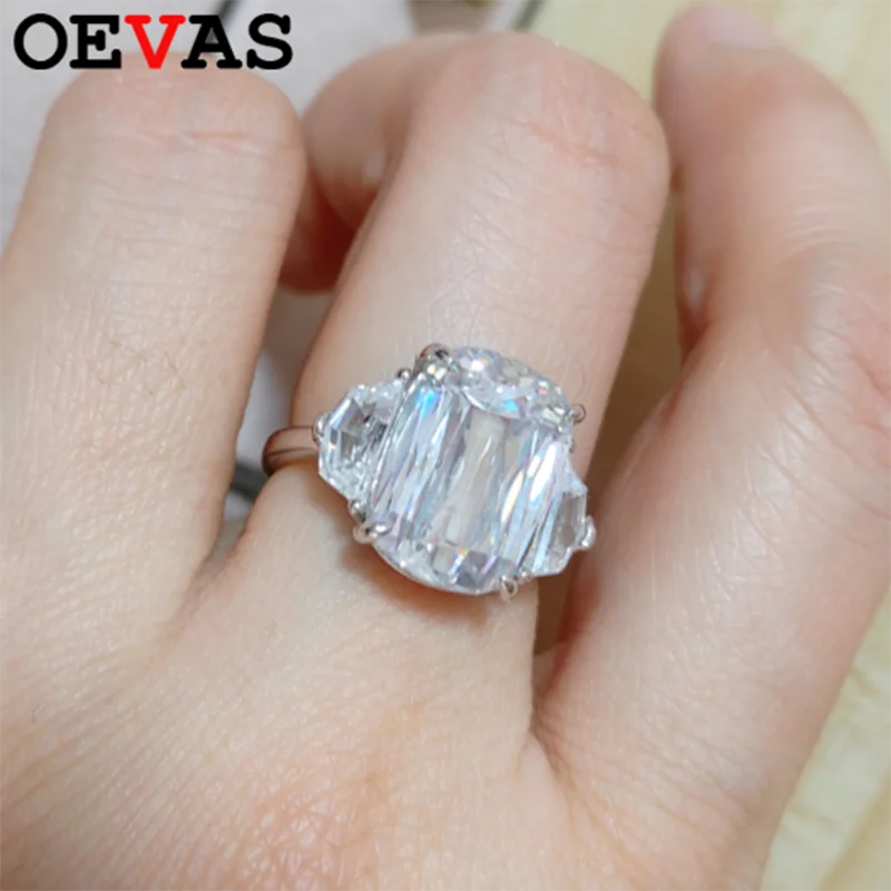

OEVAS square 10*14mm High Carbon Diamond Wedding Ring for Women 100% 925 Sterling Silver Sparkling Party Fine Jewelry Gift