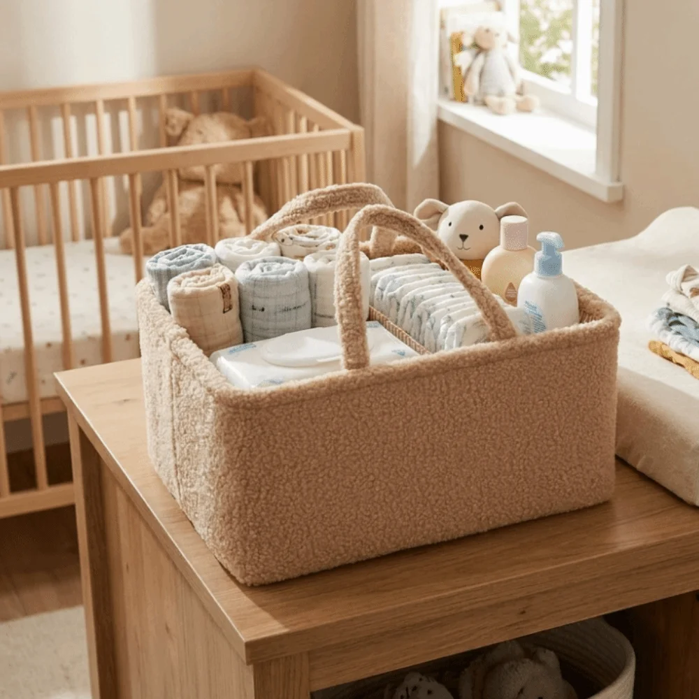 Portable Mommy Diaper Bag Multifunctional Large Capacity Feeding Bottle Organizer Durable Material Storage Basket