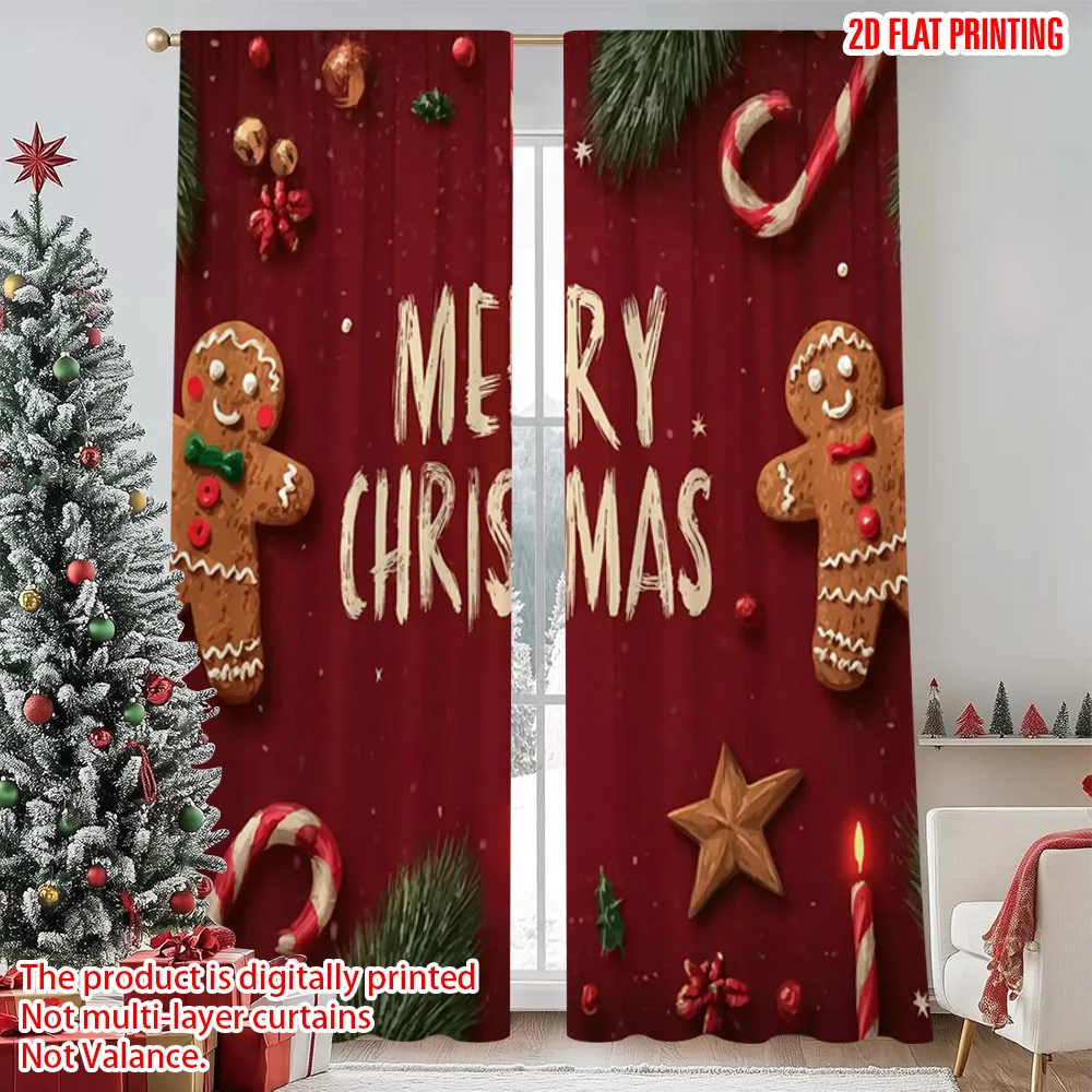 

2pcs 2D flat printing Merry Christmas Popular Window Drapes Christmas candy Machine Washable Fabric Without Electricity Spring