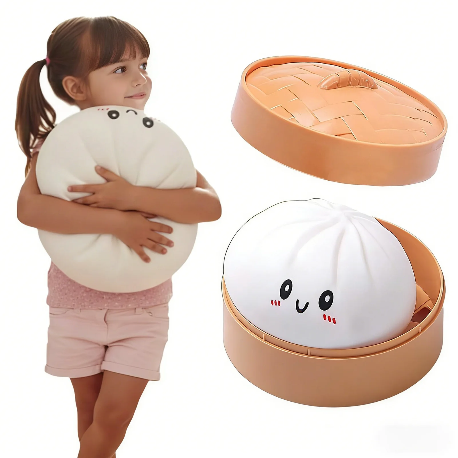 25cm Cute Giant Dumpling Plush Pillow Soft Squishy Toy Fluffy Comfortable Stress Relief Food Shaped Cushion Home Sofa Bed Decor