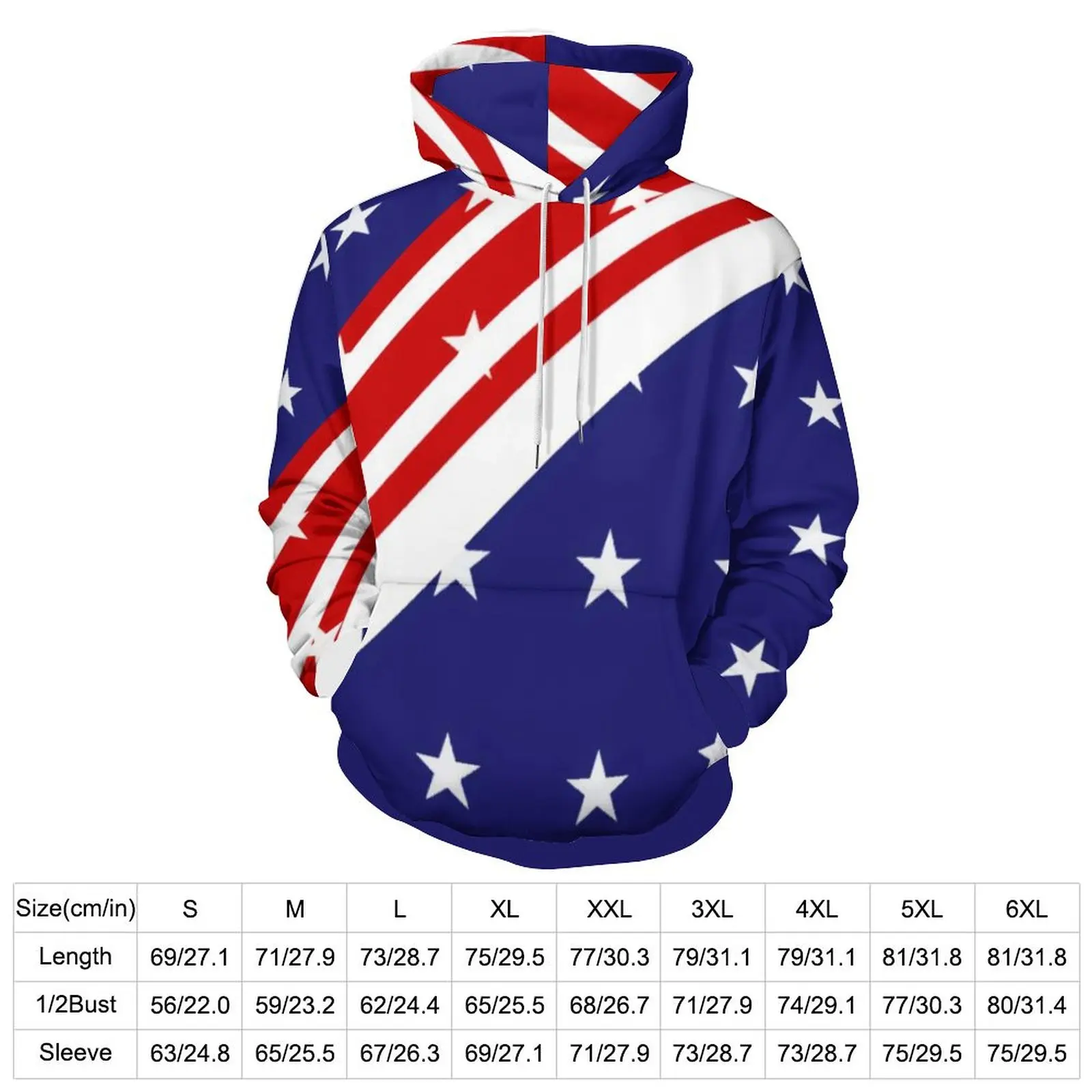 American Flag Red Blue Casual Hoodies Stars N Stripes July 4th Modern Design Hooded Sweatshirts Autumn Street Oversized Hoodie