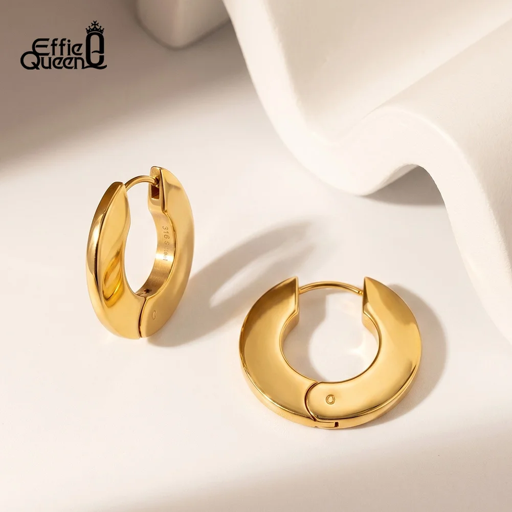 Effie Queen Stainless Steel Gold Plated Huggie Hoop Earrings Daily Circle Hoop Earrings Prevent Allergy Jewelry Wholesale HTKE18