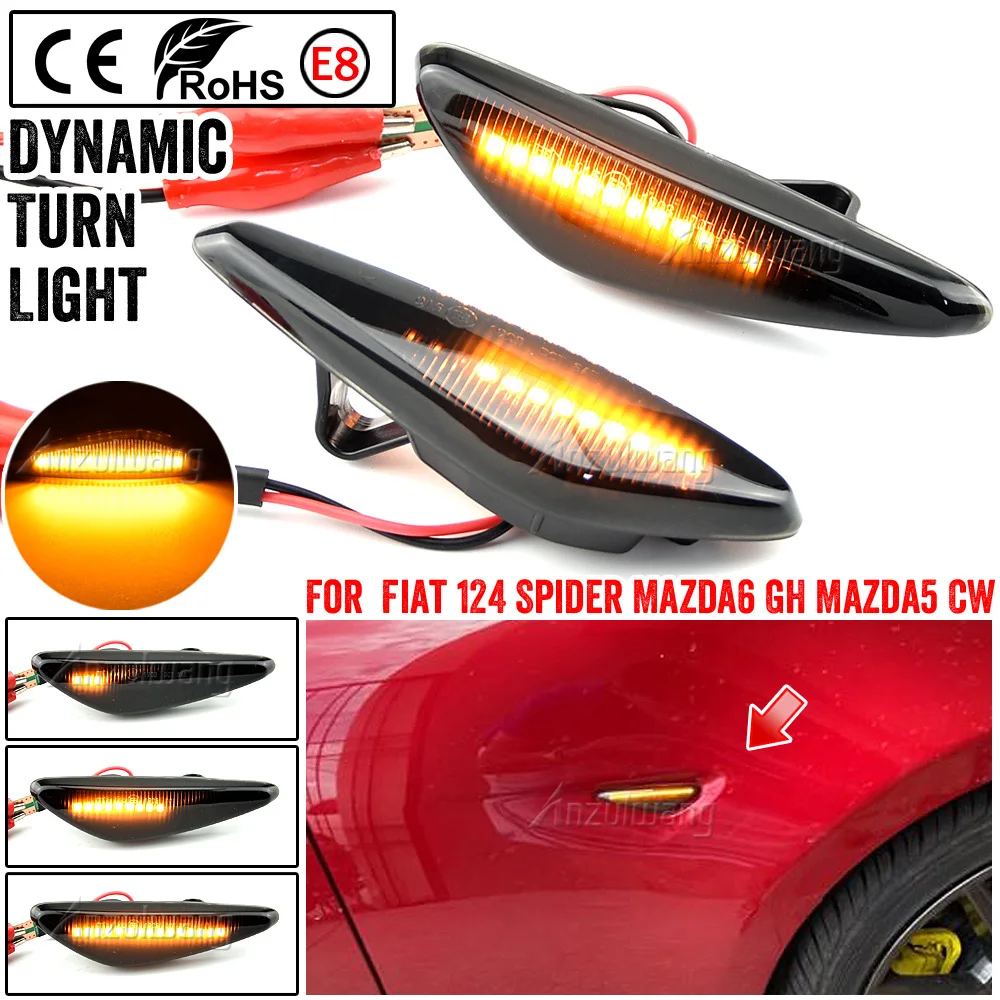 2X Dynamic Smoke LED Side Marker Turn Signal Lamp Light For Mazda MX-5 CW RX8 09-12 6 GH MX-5 ND Fiat 124 Spider Abarth