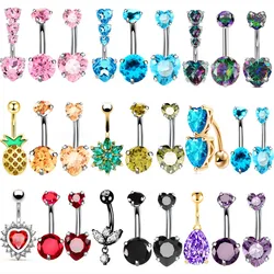 3PCS Heart Crystal Belly Button Piercing Jewelry Set Red Cz Navel Piercing Bulk Flower Belly Rings Pack Piercing Ombligo Lote