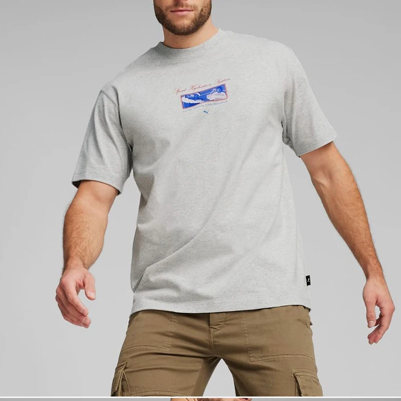 Puma Authentic Character Printed Round Neck T-shirt Men's Grey Casual Comfortable Short Sleeve 624051-04