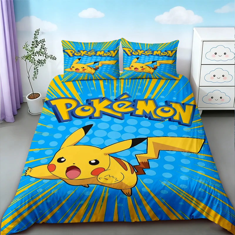 

Single Duvet Cover Pikachu Bedding Set Skin-friendly Breathable Quilt Cover for Teens Bedroom Dormitory Decor