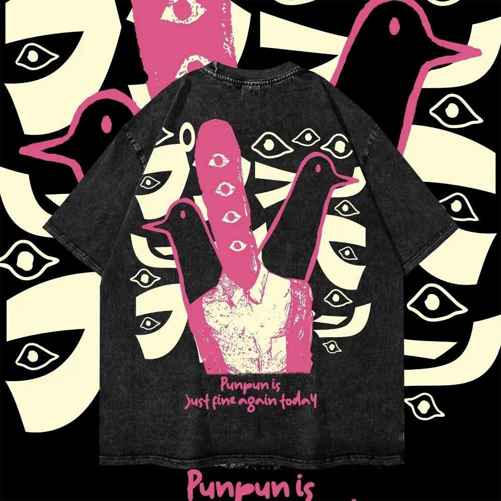 Unisex GOODNIGHT PUNPUN Graphic Washed T-Shirt Summer Short Sleeve Casual Streetwear Tops For Men Women, Manga Fan Apparel