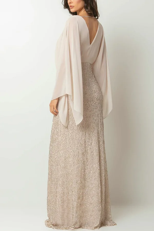 Splice Sequins Maxi Dresses For Women Fashion Folds Loose V Neck Elegant Dress Femme Party Evening Dresses Luxury