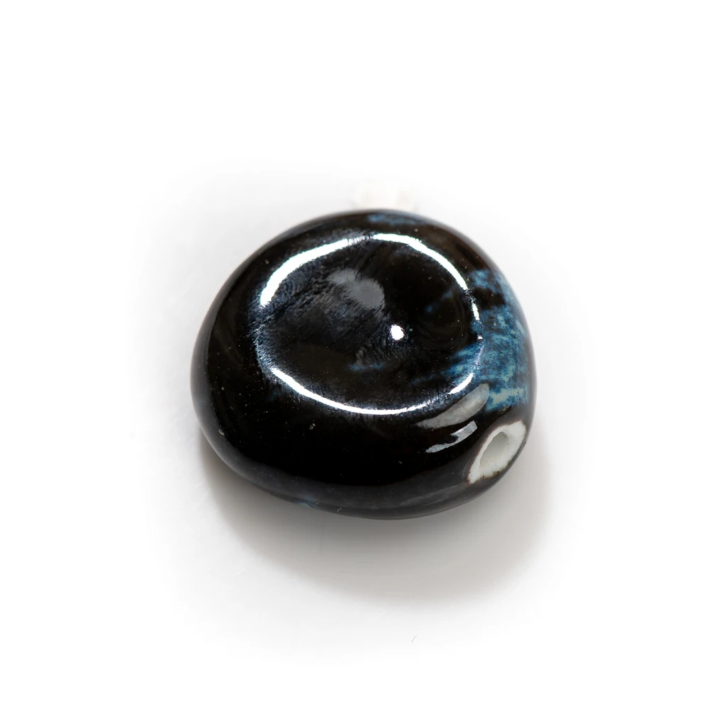 34mm Large Irregular Ceramic Bead Black with Blue Accents For Designer Jewelry Single Piece Creative DIY Material Sold TCZ194