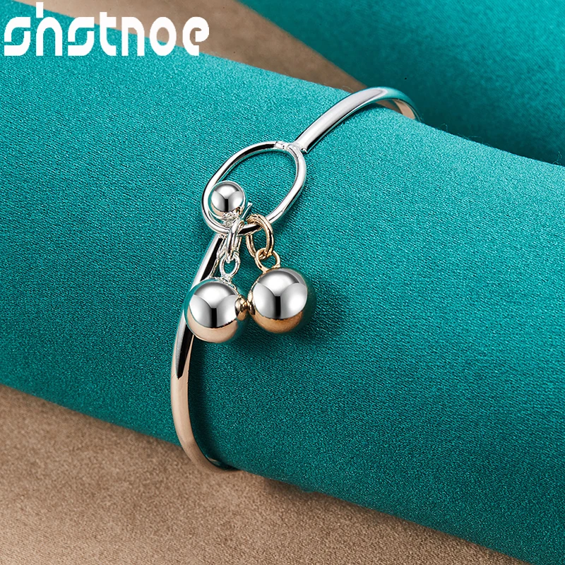 

SHSTONE 925 Sterling Silver Smooth Bead Round Ball Bangle Bracelet For Women Fashion Engagement Wedding Party Charm Jewelry Gift