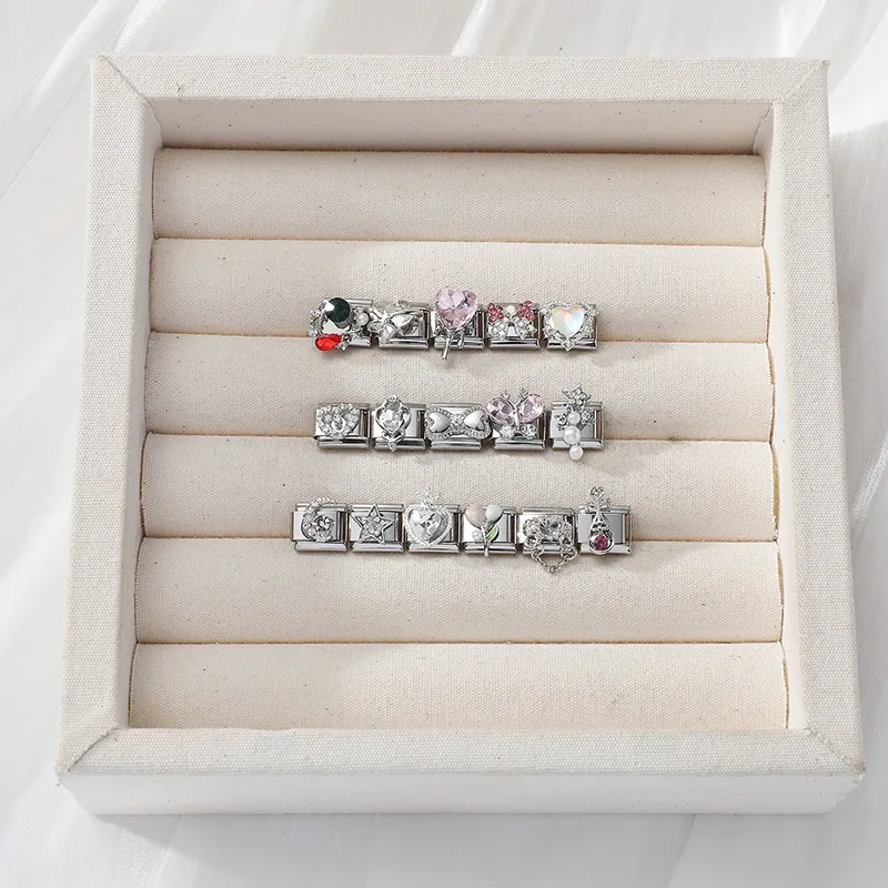 Brilliant Zircon Love Heart Bow Butterfly Stars Italian Charm Links Fit 9mm Stainless Steel Bracelet Women Jewelry DIY Making image 5