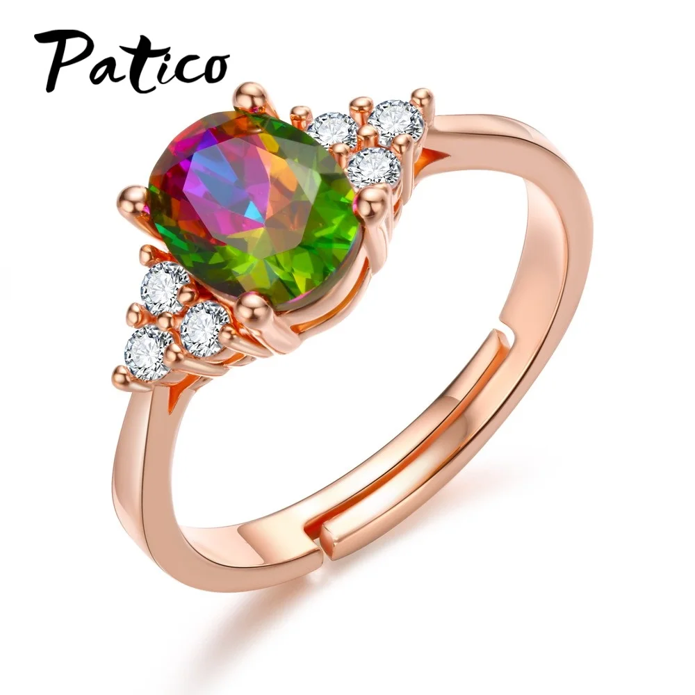 New Arrival Magic Rainbow Stone Rose Gold Opening Rings For Women 925 Sterling Silver Shiny CZ Finger Rings Wholesale