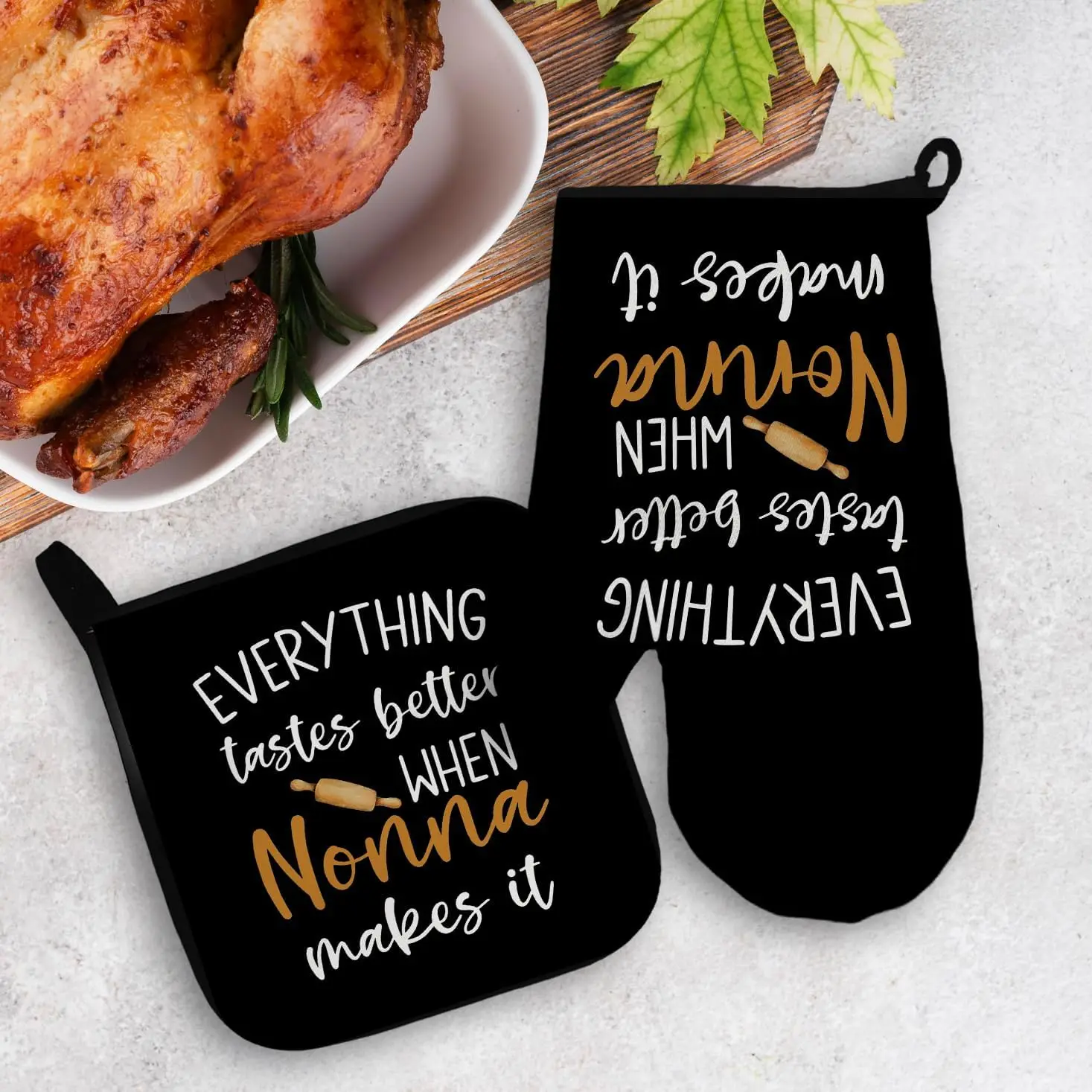 Nonna Grandma Oven Mitts and Pot Holders Sets, Everything Tastes Better When Grandma Makes It Heat Resistant Potholder