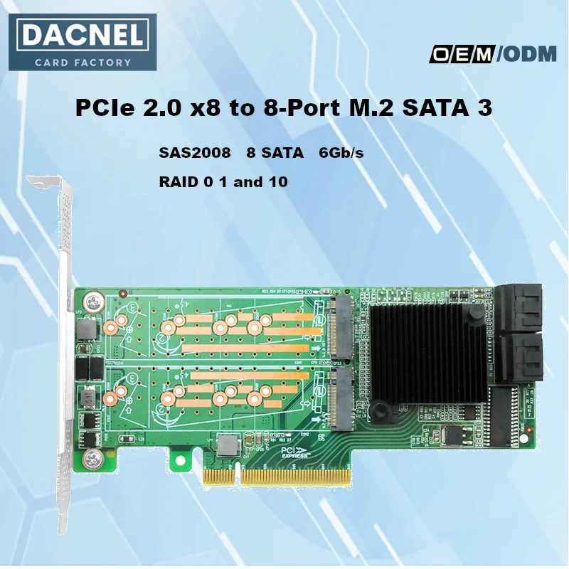 

4-Port M.2 & 4-Port SATA RAID Controller PCIe2.0 X8 SSD Adapter Card SAS2008 RAID 0/1/10 Support for Data Storage Expansion