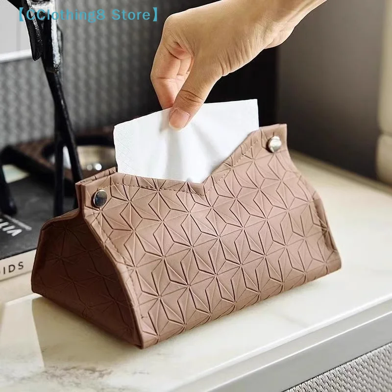 1Pcs Geometric Texture Tissue Box Living Room Coffee Table Tissue Cover Simple Light Luxury Toilet Paper Box Storage 【AliS8】