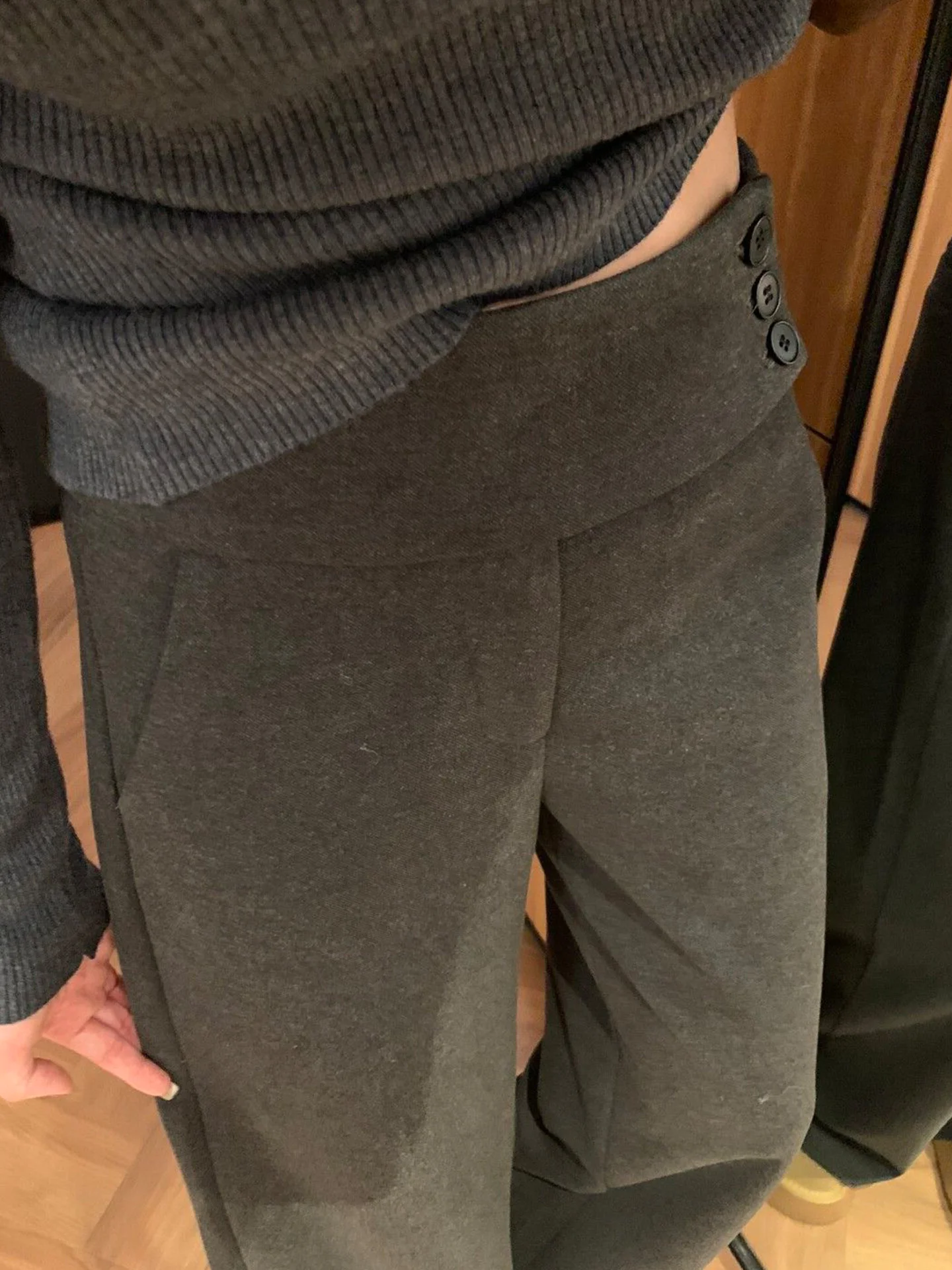 

Slimming High Waist ey Woolen Casual Pants Women's Spring Wide Leg Straight Cut Floor Length Trousers Faionable Casual Sle