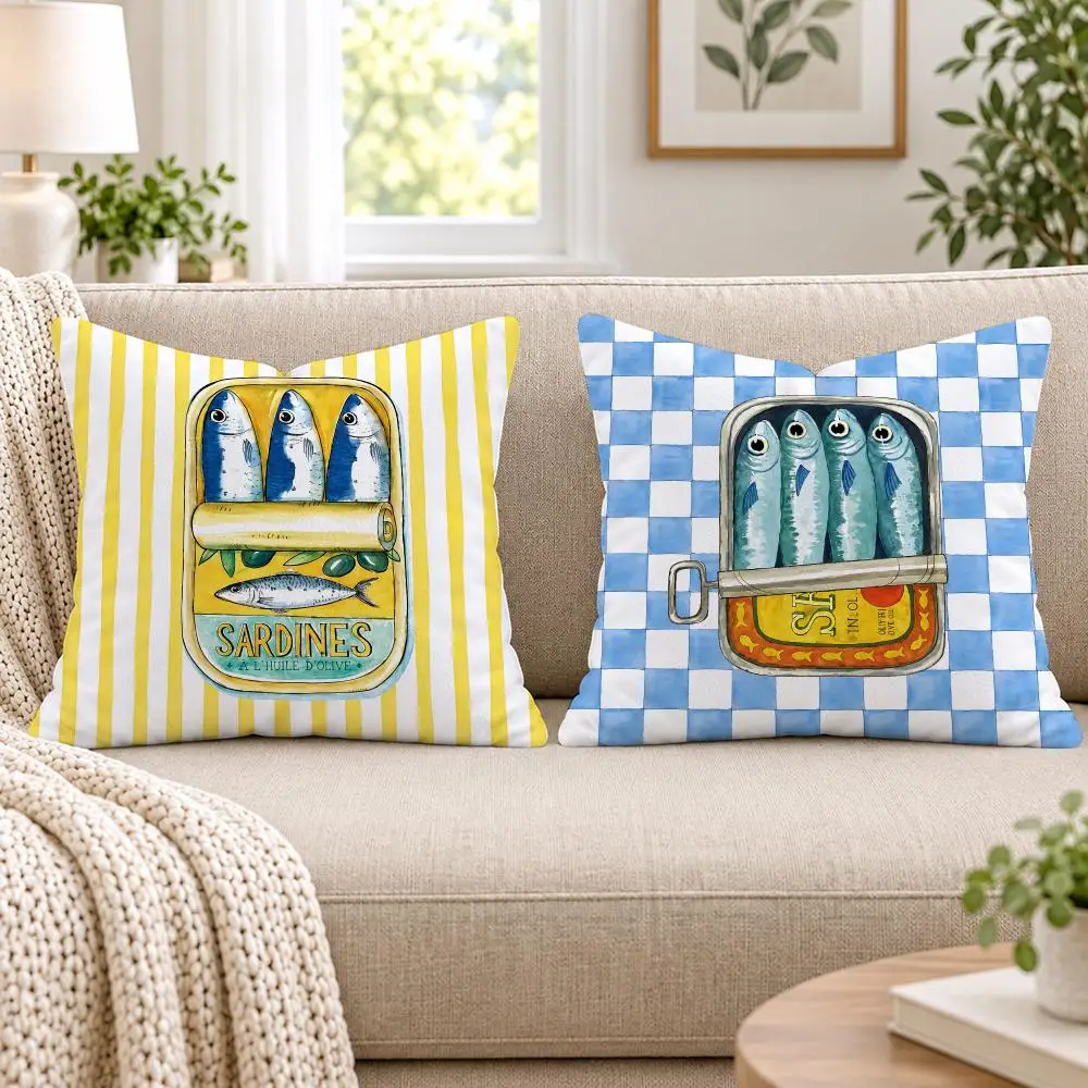 Checkered Sardine Tin Art Cushion Cover Short Plush Double-Sided Printing Sofa Bedroom Pillow Case Aesthetic Home Decor
