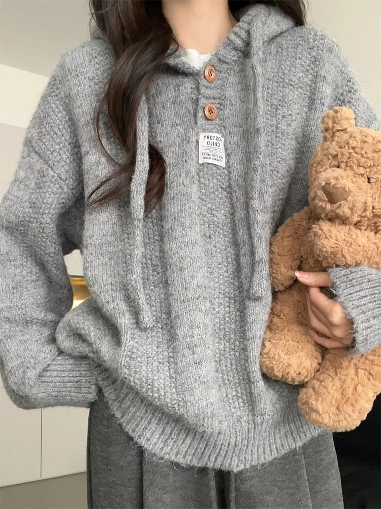 

Lazy Sle ey Hoodie Sweater Women's Long Sve Knitted Top Early Autumn Outerwear Casual Comfortable Breathable Faion