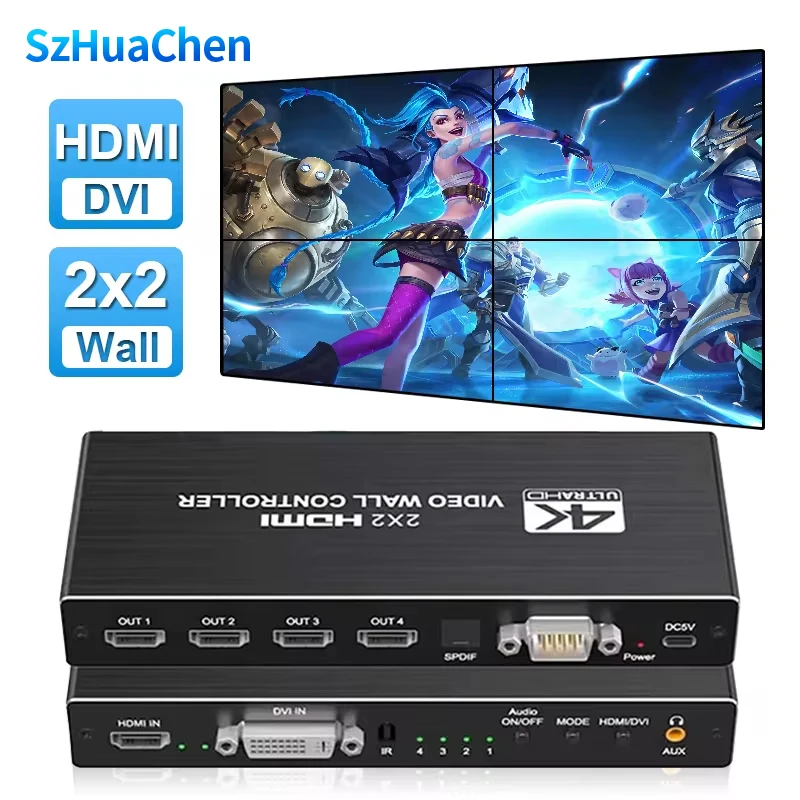 HDMI 2X2 Video wall Processor 4K HDMI DVI Video Controller Video Splicer 1X2 1X4 1X3 HDMI Screen Splitter with image rotation