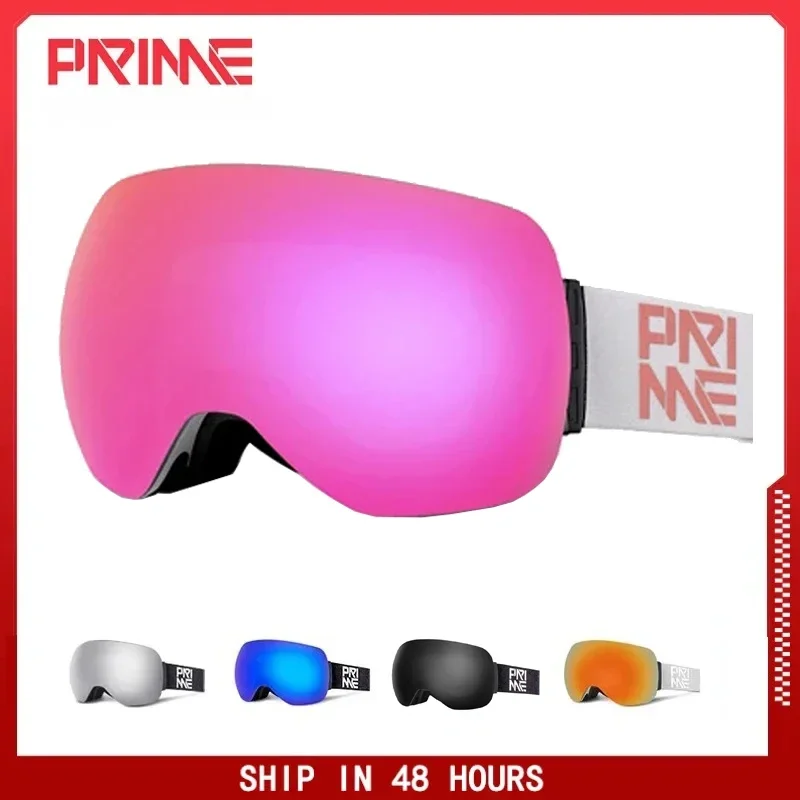 PRIME Magnetic Ski Goggles with 1 Second Quick-Change Lens Double Layers Anti-Fog Snowboard Ski Glasses for Men Women