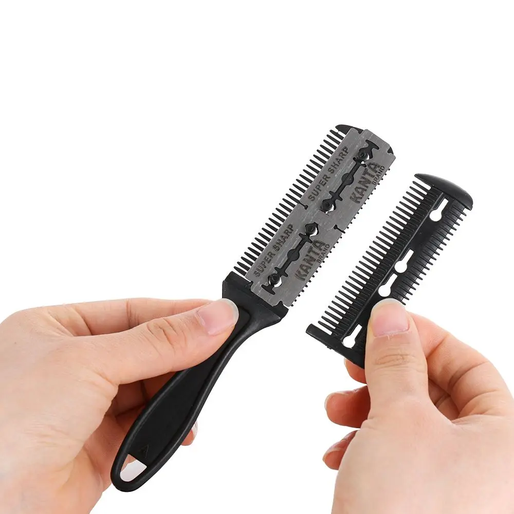 Double Sided Hair Thinning Razor Comb Professional Salon Hairdressing Trimmer With Removable Replacement Blade Trimming Scissor