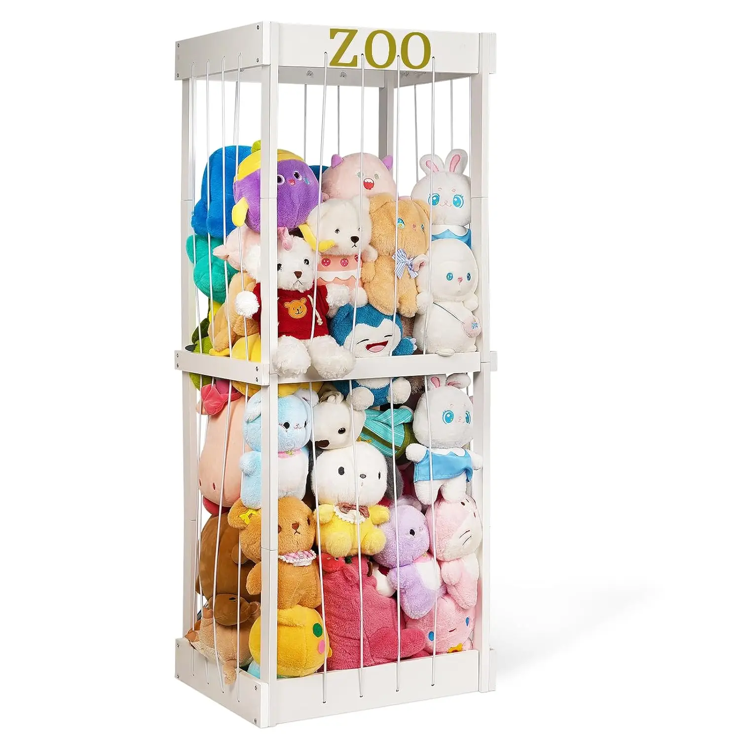 Stuffed Animal Zoo Stuffed Animal Storage Wood Plushie Storage Stuffed Animals Zoo Storage Cage with Zoo Pattern Elastic Band