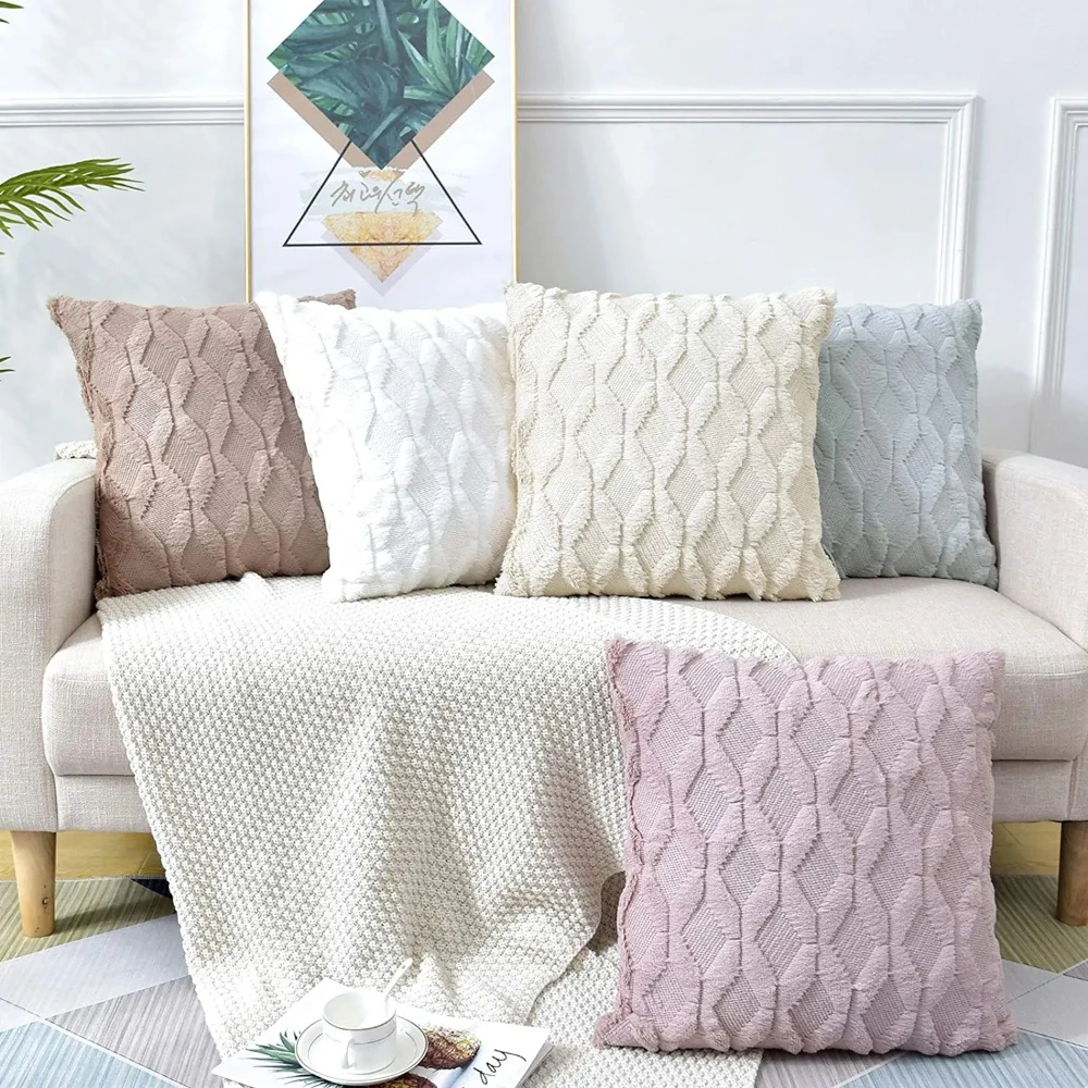 

2 Pcs Nordic Plush Pillow Covers 45x45cm Diamond Pattern With 16 Colors Soft Pillowcases 30x50cm Living Room Sofa Bedroom Decor