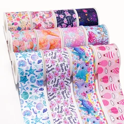 5 Yards Flowers And Aquatic Life Printed Grosgrain Satin Ribbons For Bows DIY Craft Decoration Packaging Supplies. 79227
