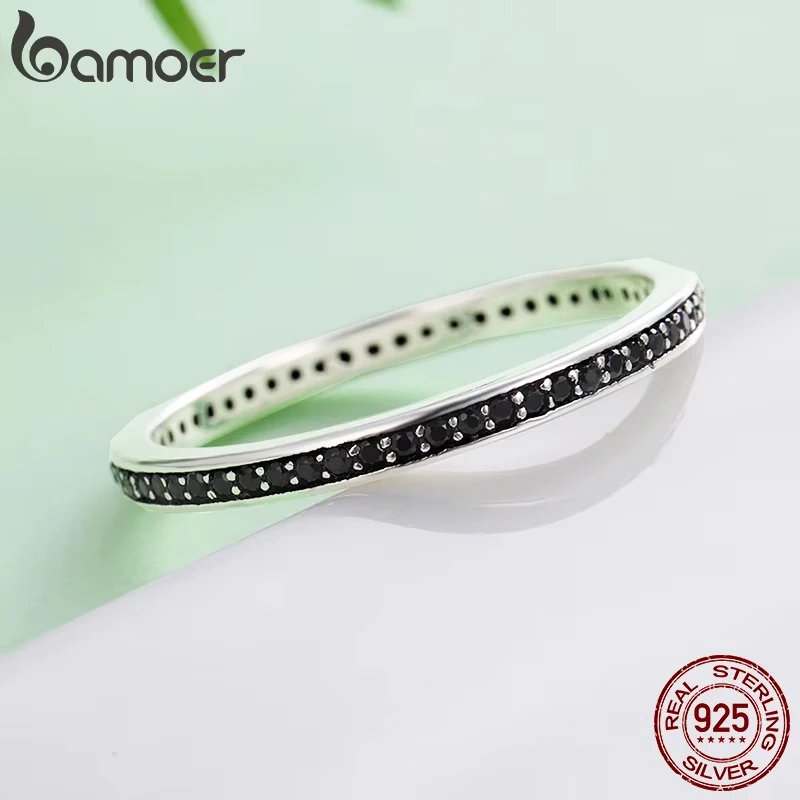 Women's 925 Sterling Silver Paved CZ Stackable Black Ring