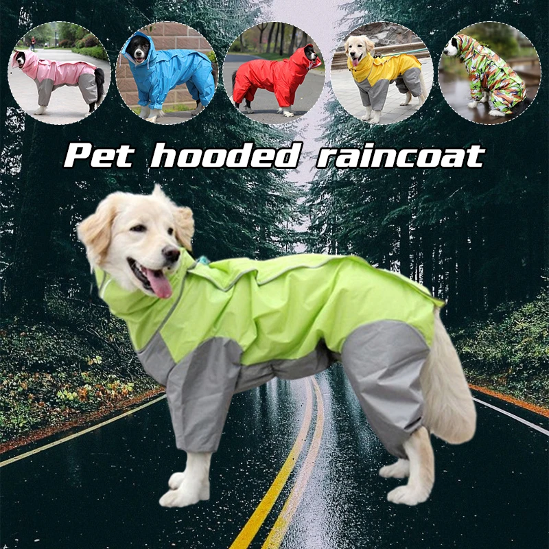 

Pet Dog Raincoat Waterproof Windproof Hooded Relective Poncho for Small To X-Large Dogs and Puppies Luxury Dog Apparel