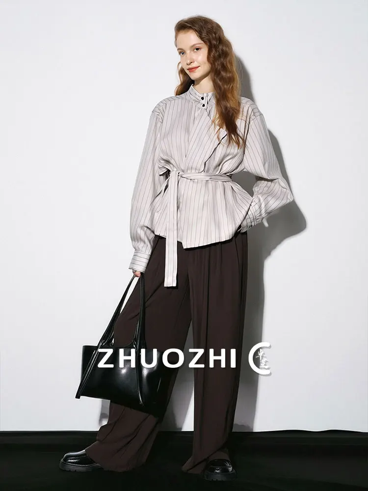 

Женская модная универсальная блузка ZhuoZhi с высоким воротником и длинными рукавами в полоску, облегающий крой, осенняя новинка