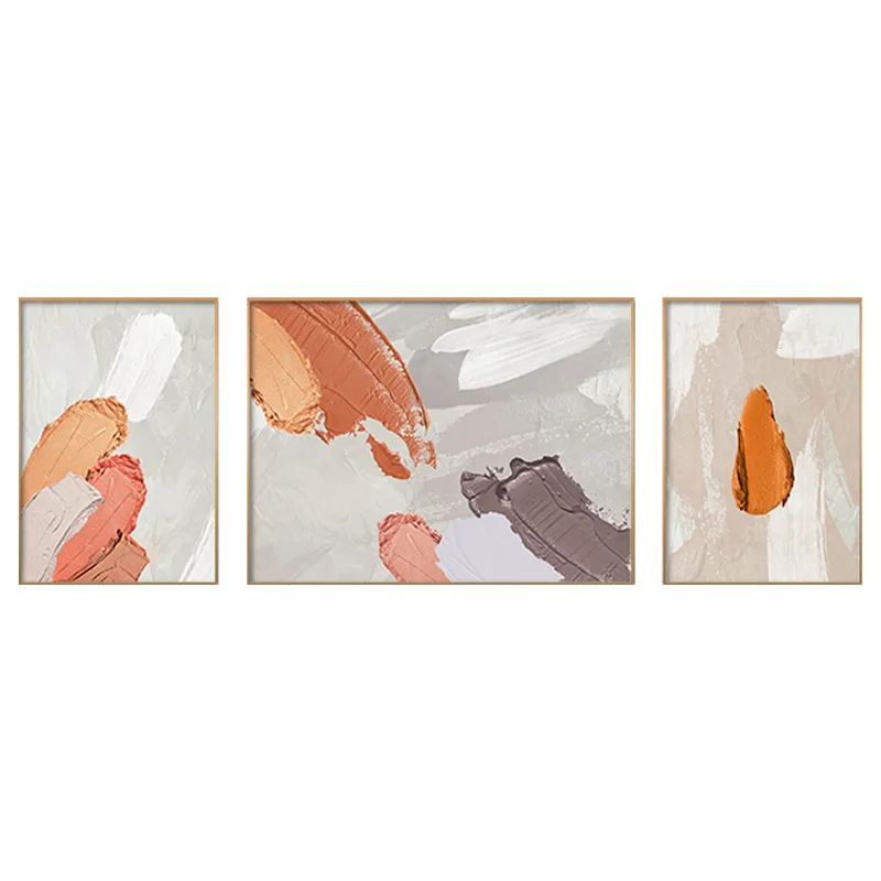 Fondo de sofá simple moderno, pared de salón, pintura decorativa, venta al por mayor, luz naranja, tríptico de textura abstracta de lujo