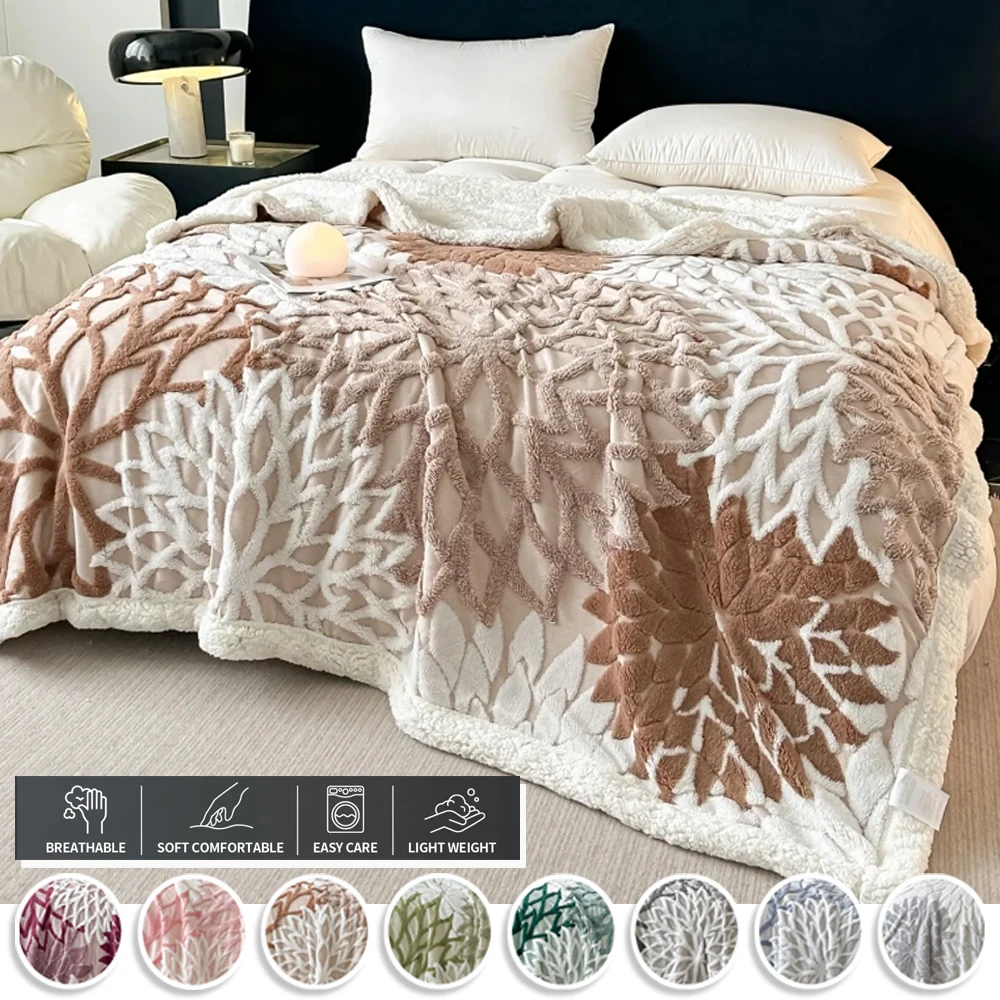 

NEW Cashmere Blanket Cozy Winter Blanket with Double-sided Fluff Plush Jacquard Design for Office Home Bed Sofa for Dormitory