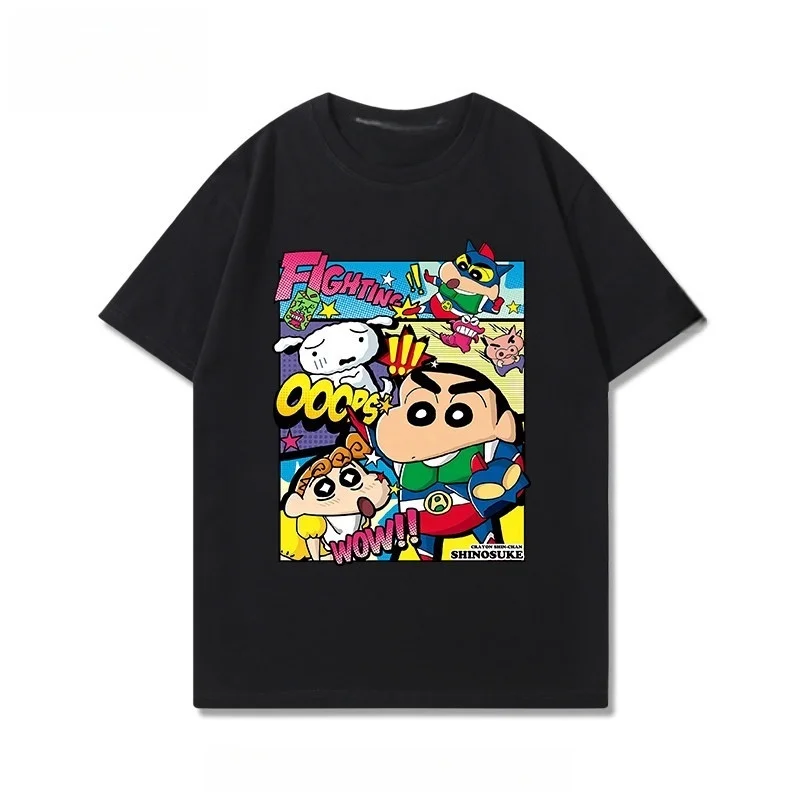 Crayon Shin Chan Comic Style Print T Shirt Men Women Oversized Cute Cartoon Graphic Short Sleeve Casual Tee
