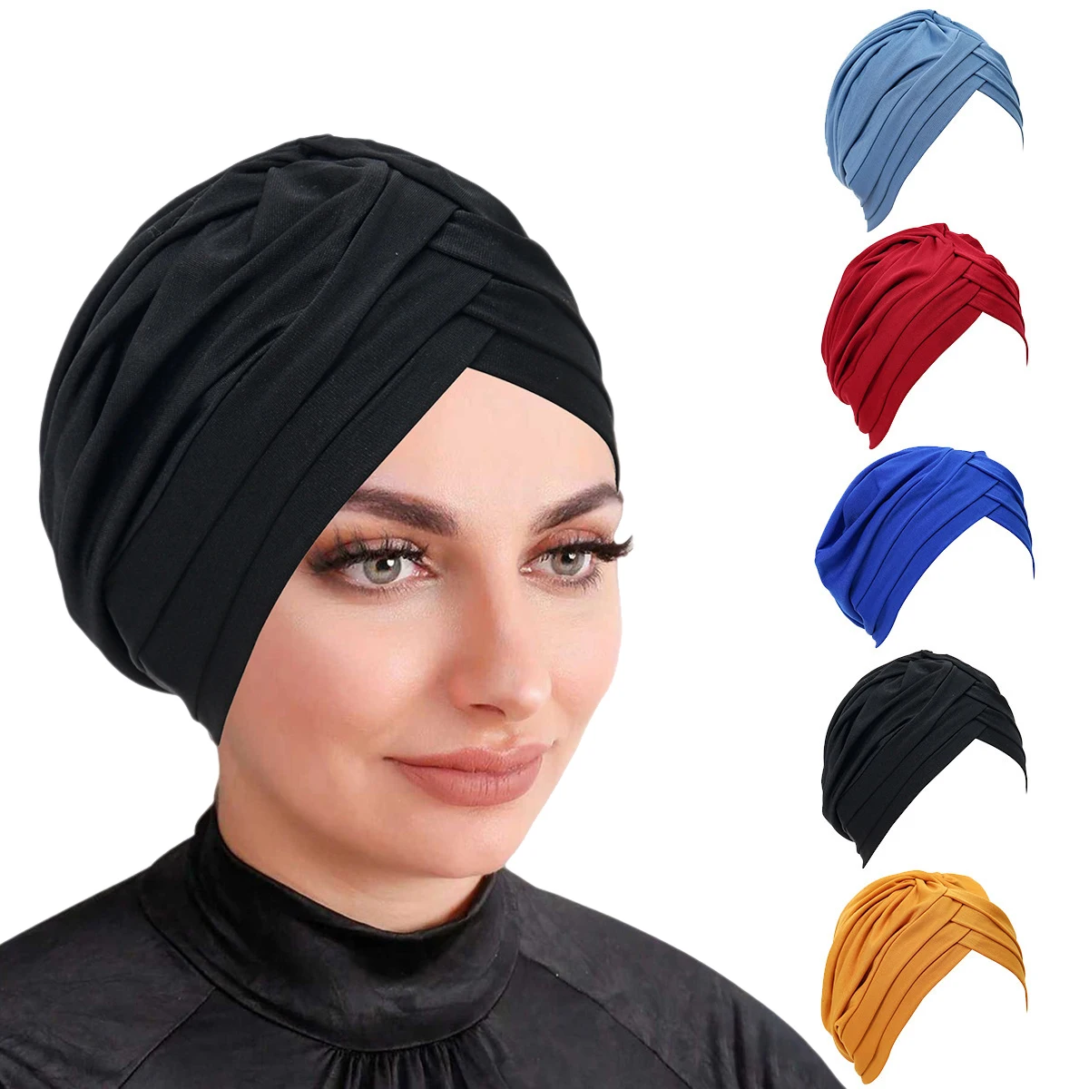 

2026 New Forehead Cross Strech Women Hijabs Headscarf Head Wrap Bonnet Indian Hat Muslim Headcover Ladies Hair Accessories