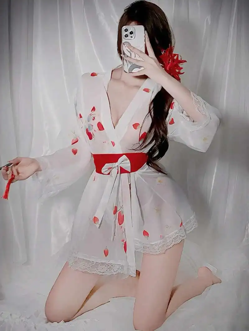 هالوين زائد كيمونو حجم الرغبة النقية الخامس الرقبة كيمونو المثيرة فستان مثير أنيق شبكة رقيقة شير الحلو فضفاض عادية المرأة الأعلى M89U