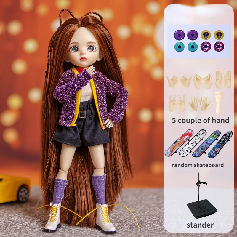 26cm Handmake Up Bjd Doll Changable Eyes Wig DIY Dolls  Blythe Body Skateboard Girl Toys 18 Joint Girl Birthdays Gift Box Doll