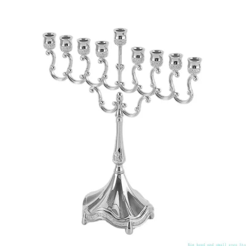 581C Metal Plated Menorah Candelabra 9 Branch Hanukkah Menorah Holders for Chanukah,Jewish Party Decorations