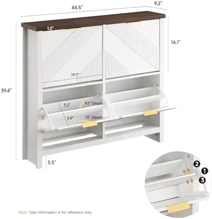 Shoe Cabinet with 4 Flip Drawers & Symmetric Groove Pattern for Entryway | 44.5''W x 9.2''D x 39.4'' White Fit for