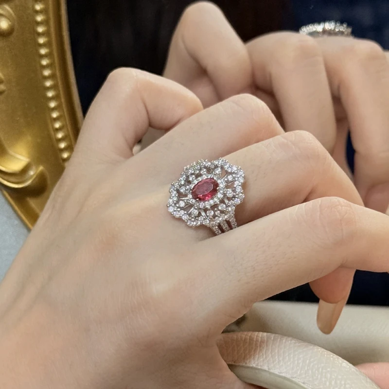 Beautiful Ruby S925 Silver Ring Female Red Corundum Process Inlaid Luxury Small Popular Design High Level Sense New Year's Gift