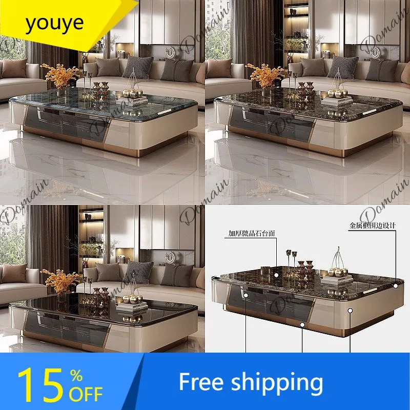N80 Luxury Microcrystalline Stone Coffee Table Solid Wood for Living Room Metal High Tea Table Modern Home Furniture