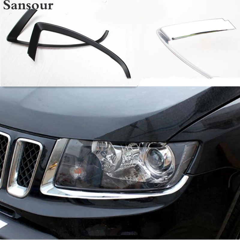 

Sansour Chrome Front Head Light Eyelid Cover Trim for Jeep Compass 2011 2012 2013 2014 2015