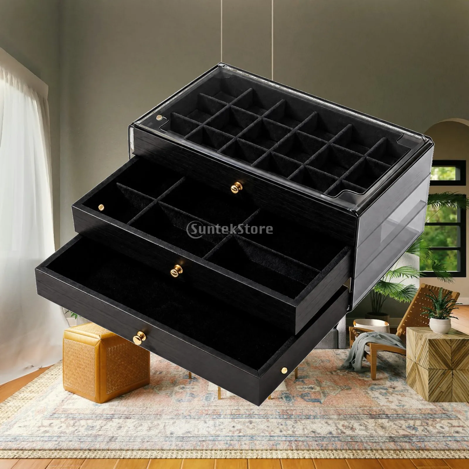 Desktop Jewelry Box Sturdy Tabletop Jewelry Organizer with Drawers Long-Lasting Scratch-Resistant for Dressing Table, Vanity