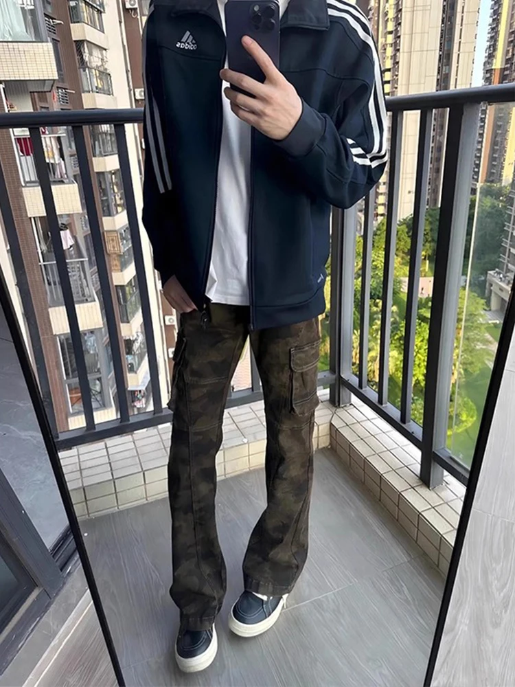 

American Sle Camouflage Jeans Men's Autumn Cleanfit Straight Leg Knife Pants High Street Vibe Slimming Flared Pants