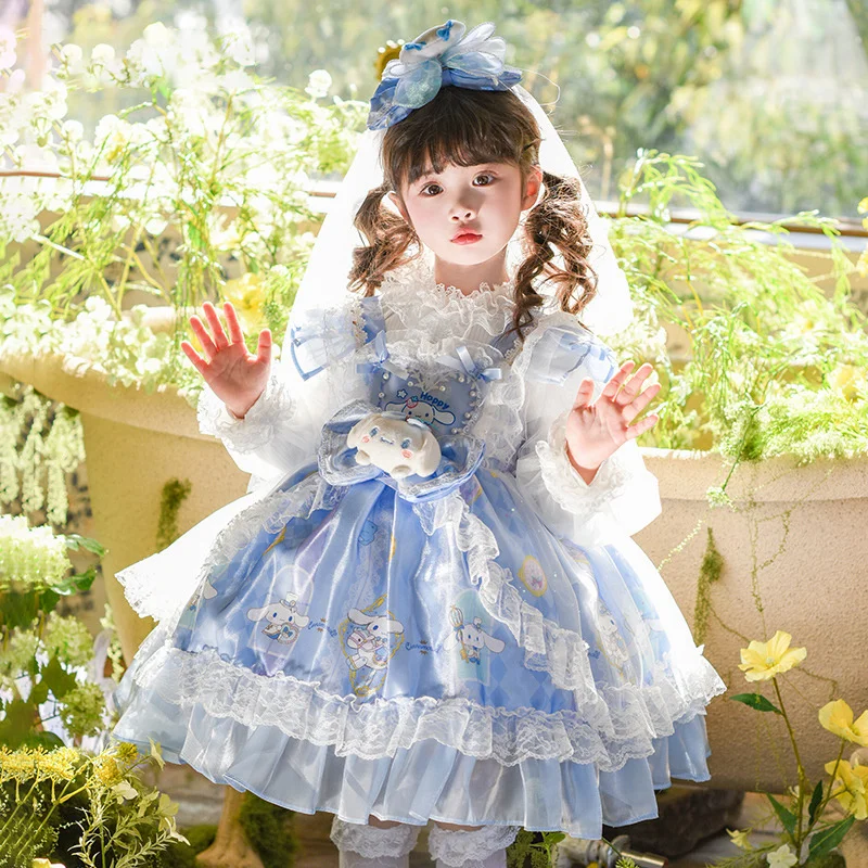 

Cinnamoroll Dress Girls' Cartoon Princess Dress With Lace Skirt Summer New Style Lolita Dress White Cute Big Ear Dog Design Gift