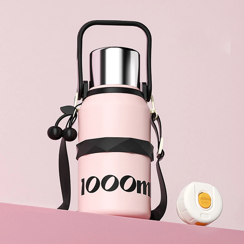 

1000mL/35 oz Water Bottles for Hot and Cold Drinks,316 Stainless Steel Insulated Water Bottle with Lid, Carrying Strap,Strainer