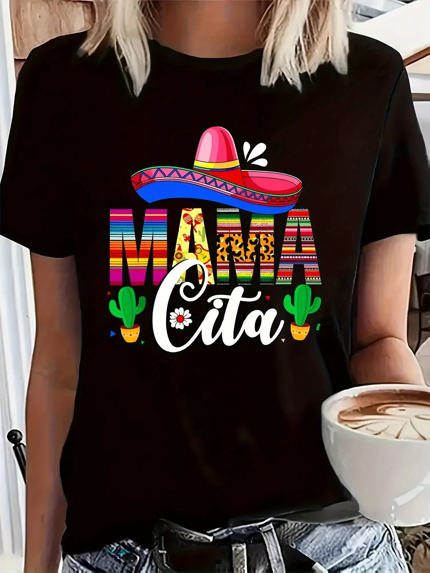 Cinco de Mayo Leopard Party-Camiseta mexicana para el día de la madre, camiseta de manga corta con cuello redondo para mujer