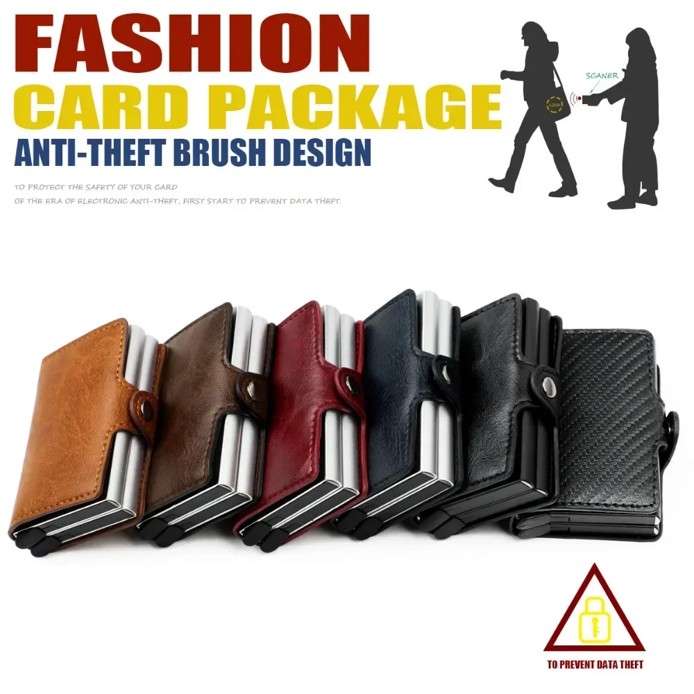 Double Layer Rfid Blocking Men's Credit Card Holder Carbon Fiber Vintage Leather Wallets Card Holder for Women Man Money Clip