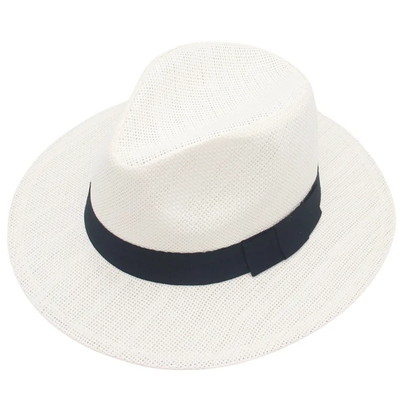 Women Men Black Ribbon Straw Hat Trendy Panama Summer Sun Hats Trilby Gangster Cap Beach Casual Jazz Hat Cowboy Travel Sunhat